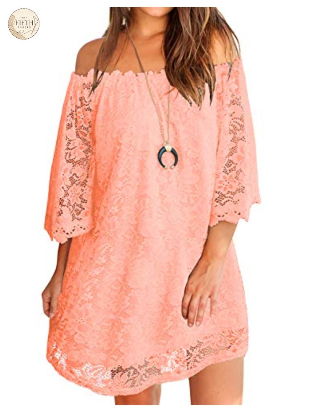 Women's Off Shoulder Lace Floral Dress 3/4 Sleeve Mini Shift Casual Party